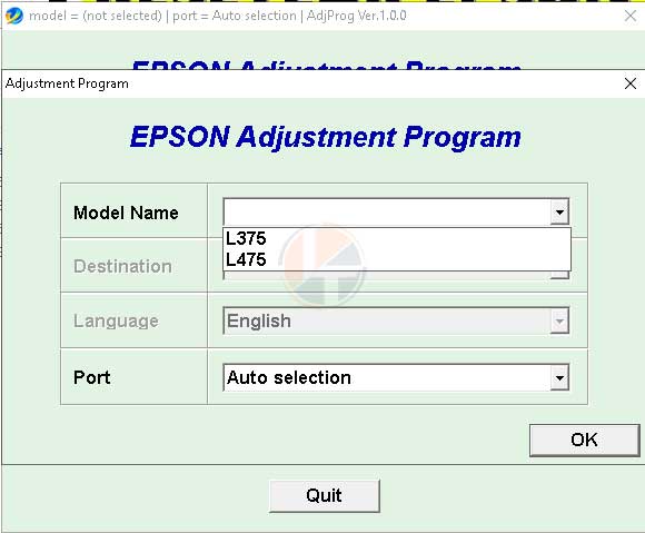 Epson adjustment program seleccion impresora
