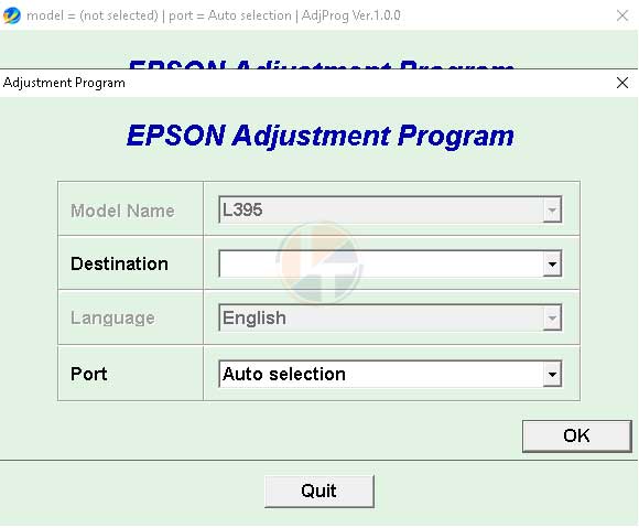 Seleccion de impresora EPSON Adjustment program L395